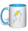 Чашка з кольоровою ручкою Жовто блакитні квіти Блакитний фото