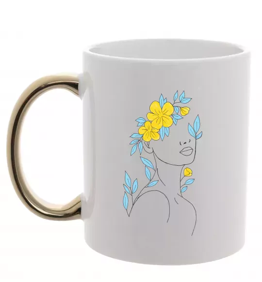 Чашка с цветной ручкой Жовто блакитні квіти Золото фото