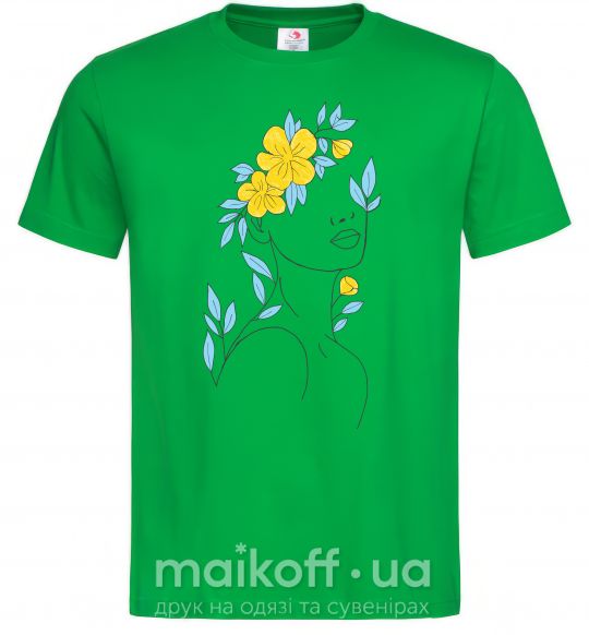 Мужская футболка Жовто блакитні квіти Зеленый фото