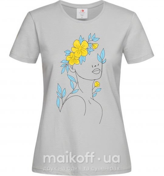 Женская футболка Жовто блакитні квіти Серый фото