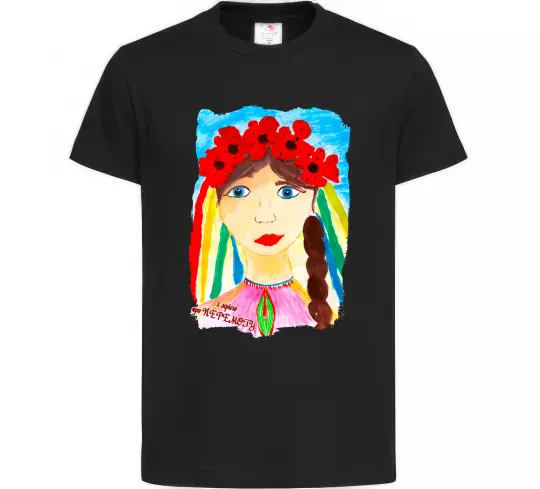 Дитяча футболка Українка у вінку Чорний фото