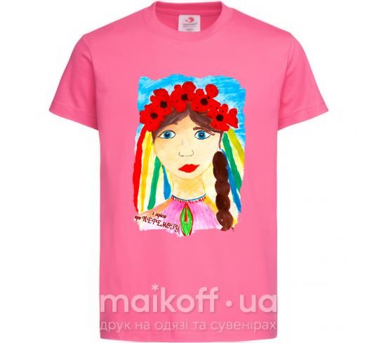 Детская футболка Українка у вінку Ярко-розовый фото