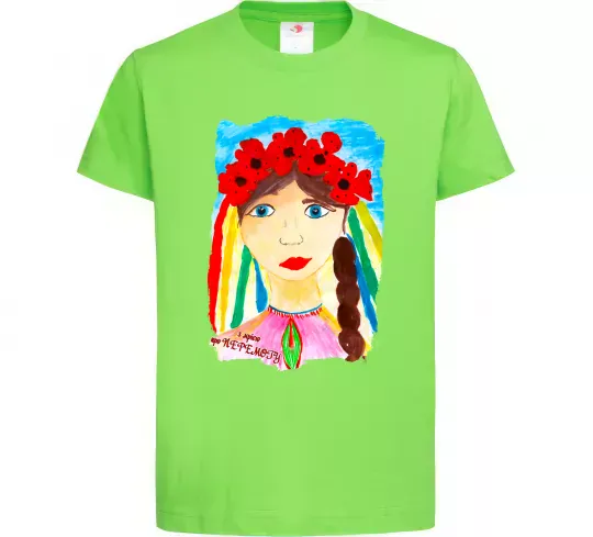 Дитяча футболка Українка у вінку Лаймовий фото