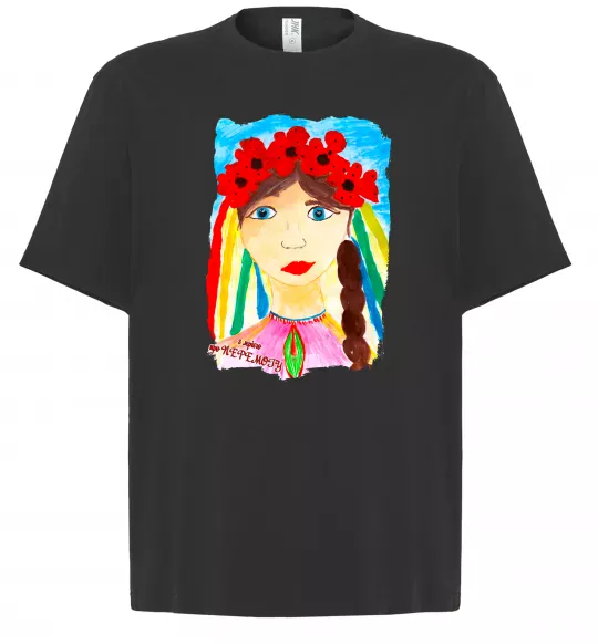 Футболка Оверсайз Українка у вінку Черный фото