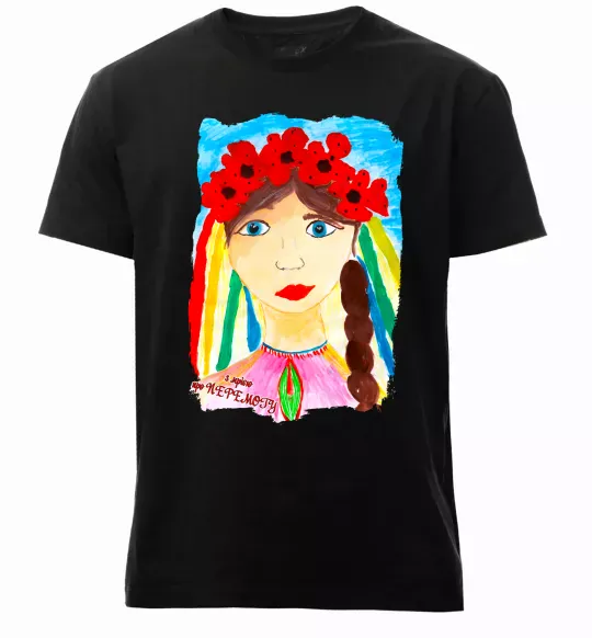 Чоловіча преміум футболка Українка у вінку Чорний фото