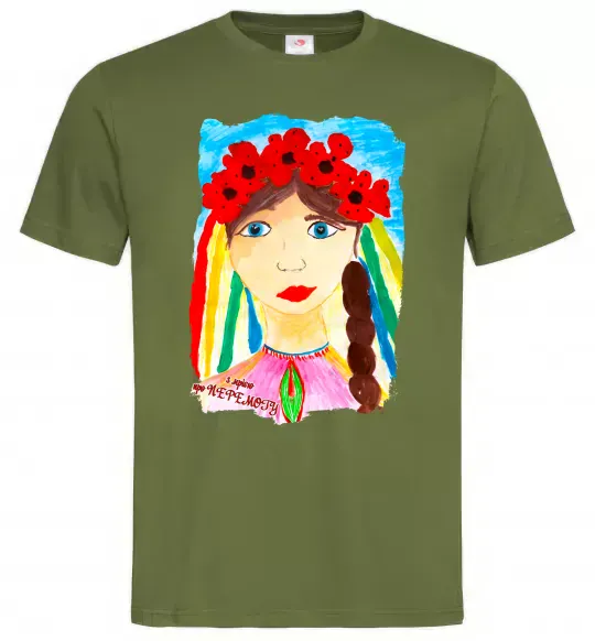Чоловіча футболка Українка у вінку Оливковий фото