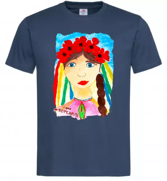 Чоловіча футболка Українка у вінку Темно-синій фото