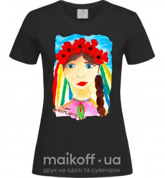 Жіноча футболка Українка у вінку Чорний фото