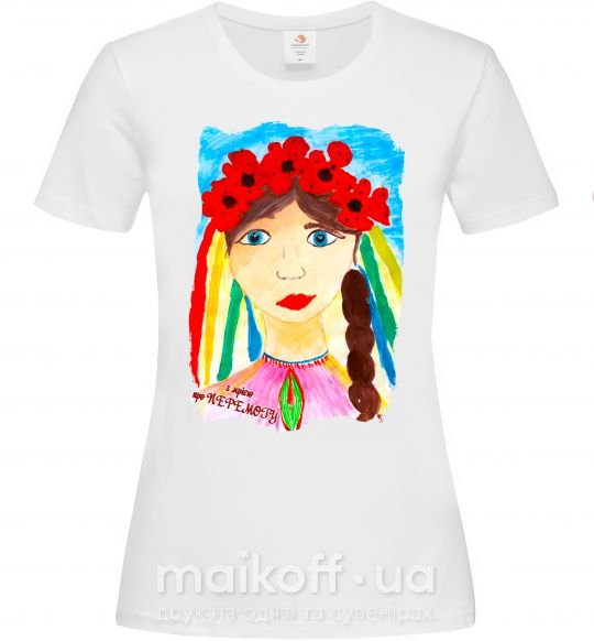 Жіноча футболка Українка у вінку Білий фото