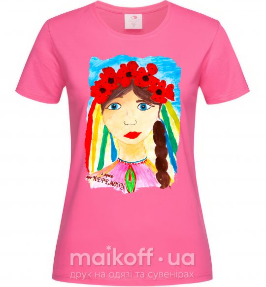 Жіноча футболка Українка у вінку Яскраво-рожевий фото
