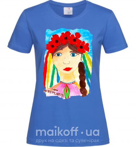 Жіноча футболка Українка у вінку Яскраво-синій фото