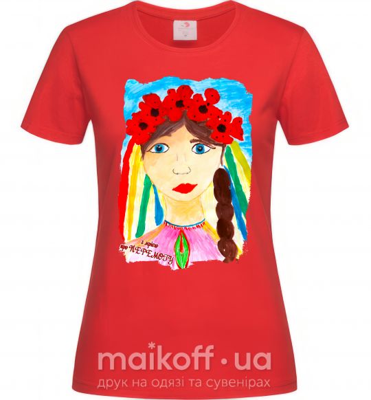Женская футболка Українка у вінку Красный фото