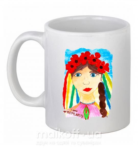 Чашка керамічна Українка у вінку Білий фото