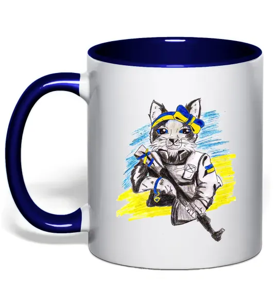 Чашка с цветной ручкой Котик ЗСУ Глубокий темно-синий фото