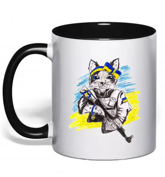 Чашка с цветной ручкой Котик ЗСУ Черный фото