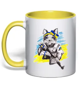 Чашка с цветной ручкой Дівчина ангел України Лимонный фото