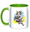 Чашка с цветной ручкой Котик ЗСУ Зеленый Чашка с цветной ручкой Котик ЗСУ Зеленый фото