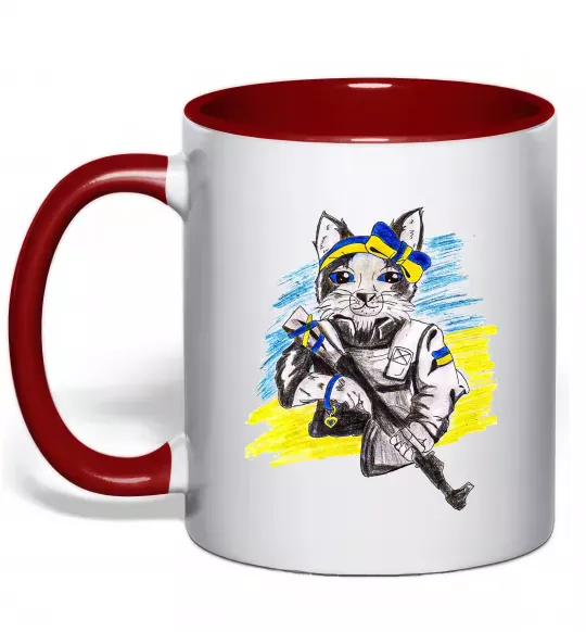 Чашка с цветной ручкой Котик ЗСУ Красный фото