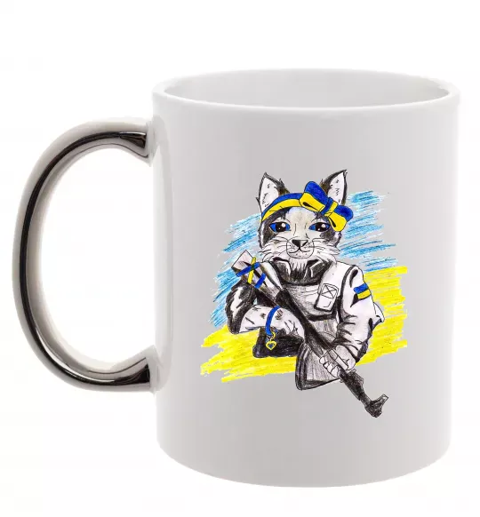 Чашка с цветной ручкой Котик ЗСУ Серебро фото