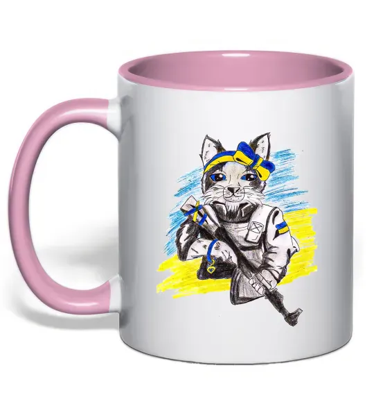 Чашка с цветной ручкой Котик ЗСУ Нежно розовый фото