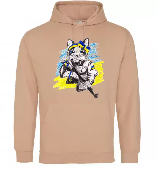 Мужская толстовка (худи) Котик ЗСУ Песочный фото