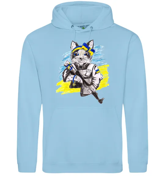 Чоловіча толстовка (худі) Котик ЗСУ Блакитний фото