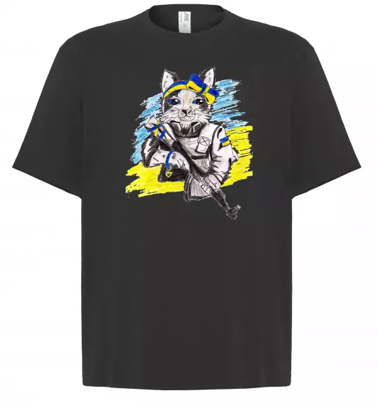 Футболка Оверсайз Котик ЗСУ Черный фото