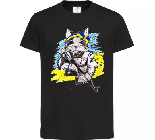 Детская футболка Котик ЗСУ Черный фото