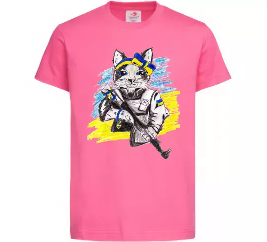 Детская футболка Котик ЗСУ Ярко-розовый фото