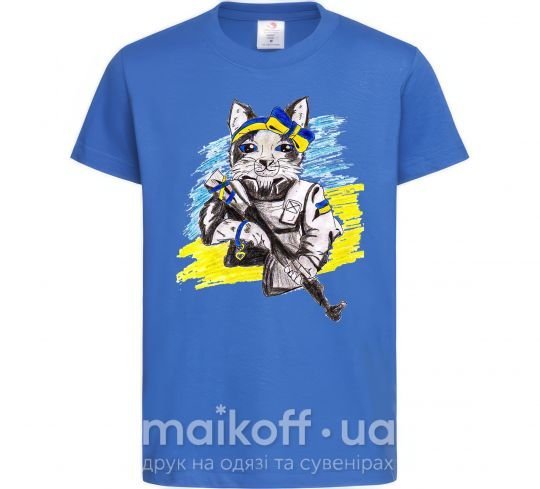 Детская футболка Котик ЗСУ Ярко-синий фото