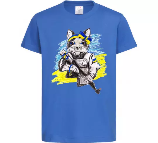 Детская футболка Котик ЗСУ Ярко-синий фото