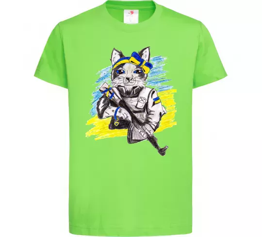 Детская футболка Котик ЗСУ Лаймовый фото