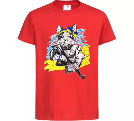 Детская футболка Котик ЗСУ Красный фото