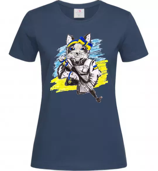 Жіноча футболка Котик ЗСУ Темно-синій фото