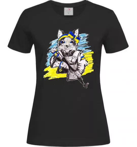 Жіноча футболка Котик ЗСУ Чорний фото
