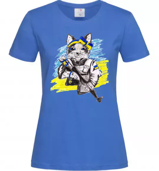 Жіноча футболка Котик ЗСУ Яскраво-синій фото