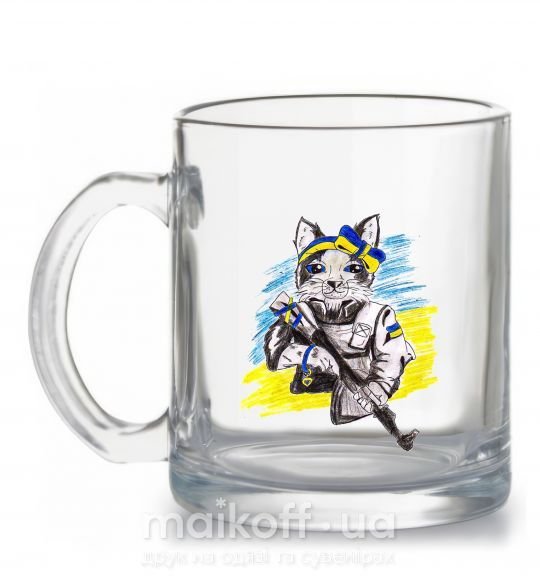 Чашка стеклянная Котик ЗСУ Прозрачный фото