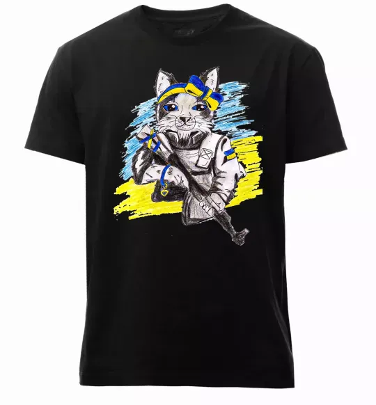 Мужская премиум футболка Котик ЗСУ Черный фото