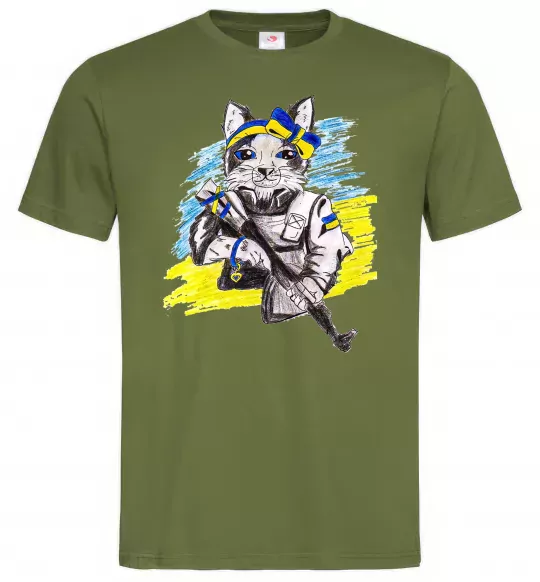 Мужская футболка Котик ЗСУ Оливковый фото