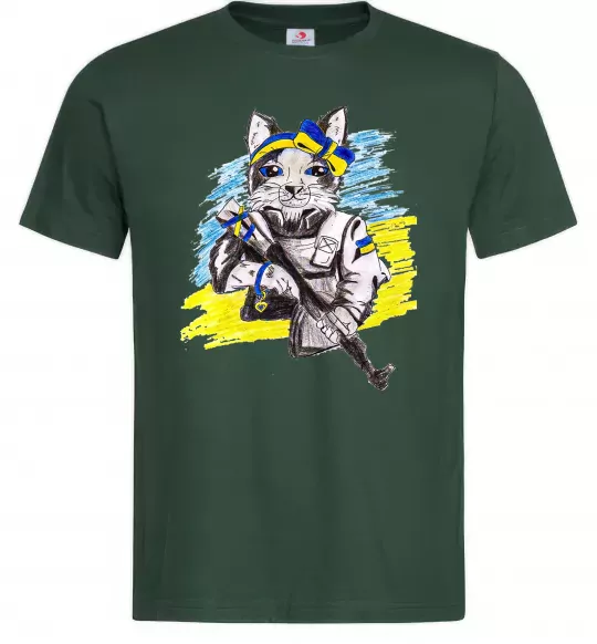 Мужская футболка Котик ЗСУ Темно-зеленый фото