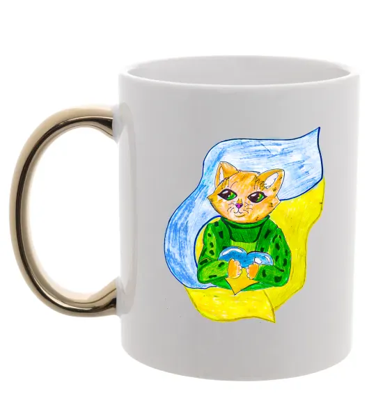 Чашка с цветной ручкой Котик ЗСУ прапор Золото фото