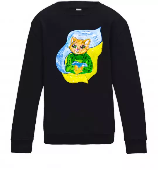 Детский Свитшот Котик ЗСУ прапор Черный фото