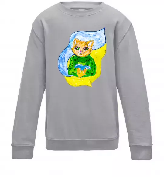 Детский Свитшот Котик ЗСУ прапор Серый меланж фото