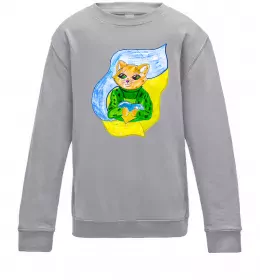 Дитячий світшот Котик ЗСУ прапор Сірий меланж фото