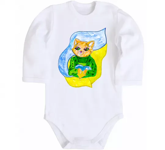 Дитячий бодік Котик ЗСУ прапор Білий фото