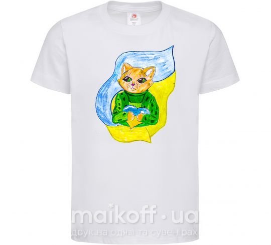 Детская футболка Котик ЗСУ прапор Белый фото