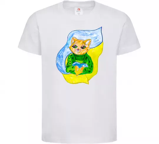 Дитяча футболка Котик ЗСУ прапор Білий фото