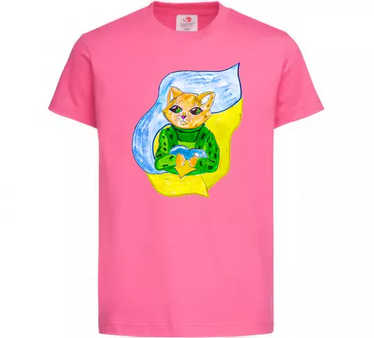 Дитяча футболка Котик ЗСУ прапор Яскраво-рожевий фото