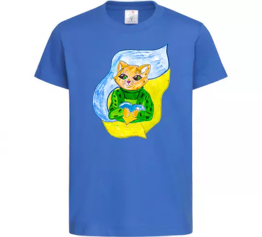 Дитяча футболка Котик ЗСУ прапор Яскраво-синій фото