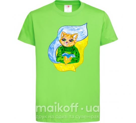 Детская футболка Котик ЗСУ прапор Лаймовый фото